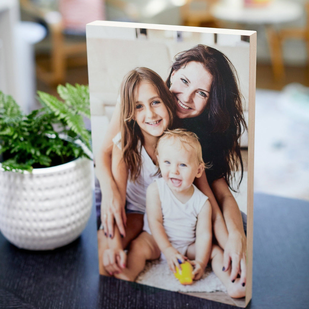 Wedding photo printed on solid pine wood block