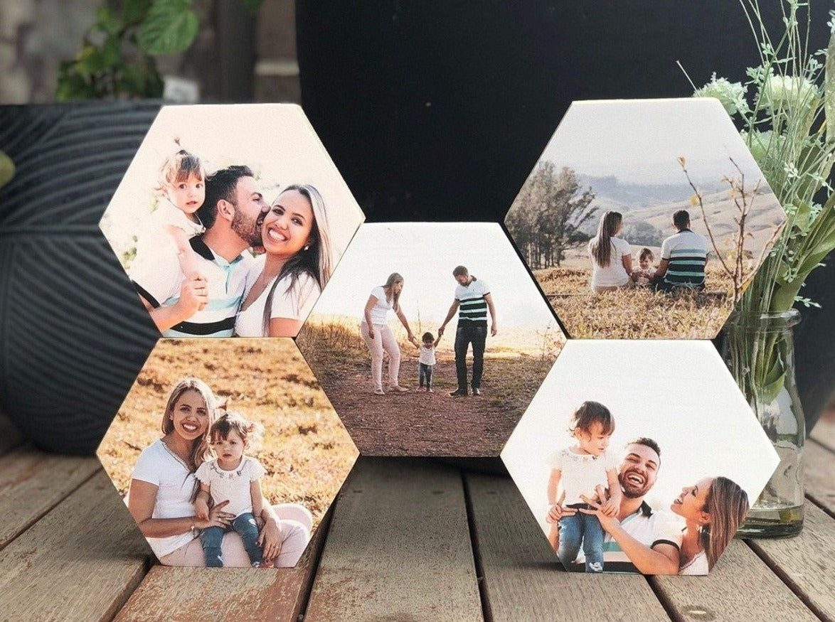 Wall of hexagon photo blocks